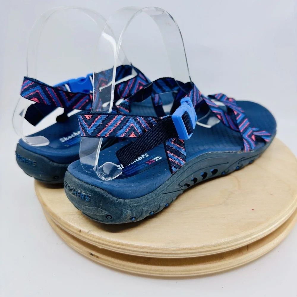 Skechers Reggae Sandals Shoes Womens 9 Navy Blue Colorful Strappy Comfort
